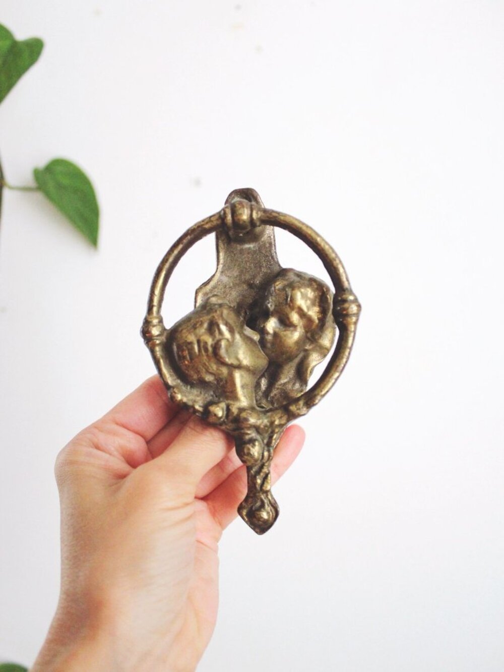Vintage Brass Kissing Couple Door Knocker Bronze Art Nouveau Victorian Whimsical